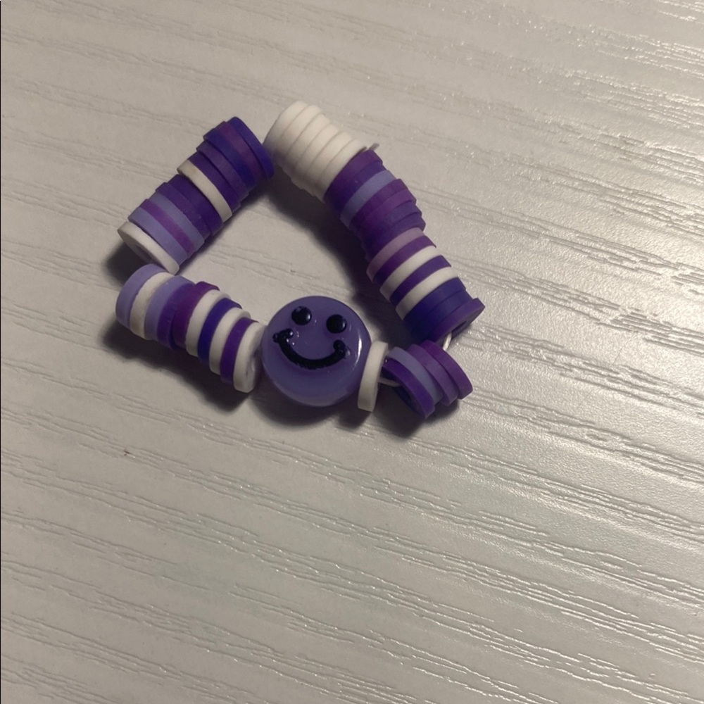Purple and White Smiley Bead Ring for Kids